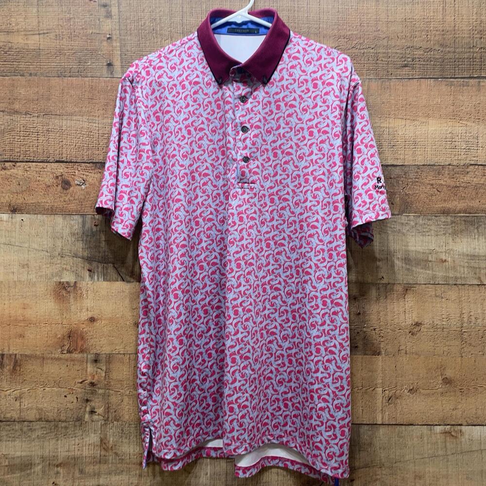 Greyson Polo Shirt Mens Size Large Pink Graphic Rocket Mortgage Golf Classic